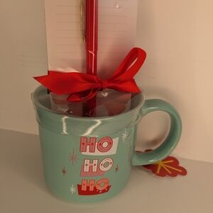 20 oz Christmas Mug Notepad Pen Gift Set "HO HO HO" Green Mug New With Tags